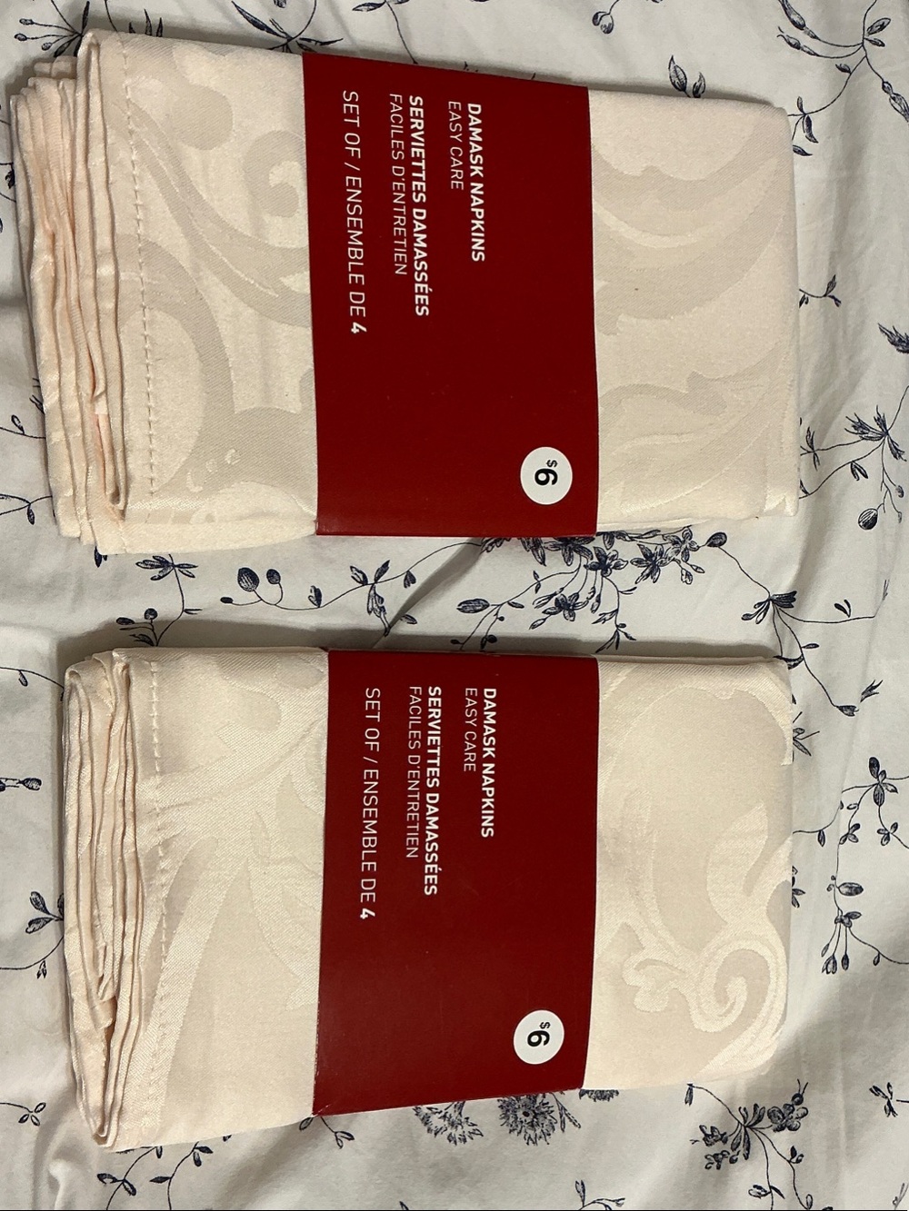 Cream Damask Napkin Set - Two Packs of 4